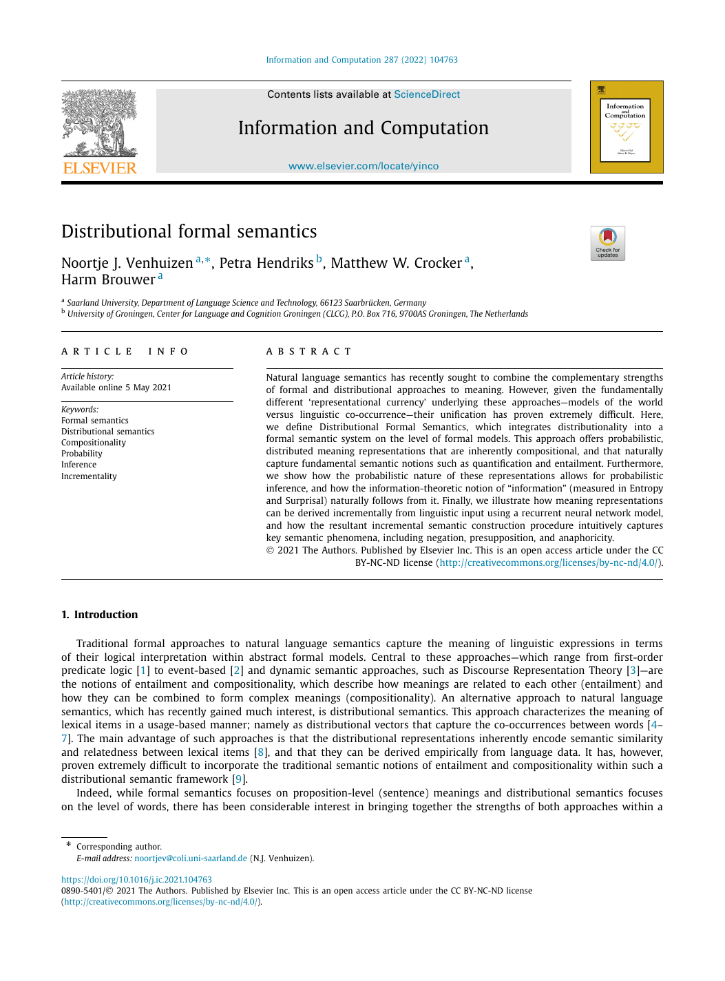 First page of Distributional formal semantics